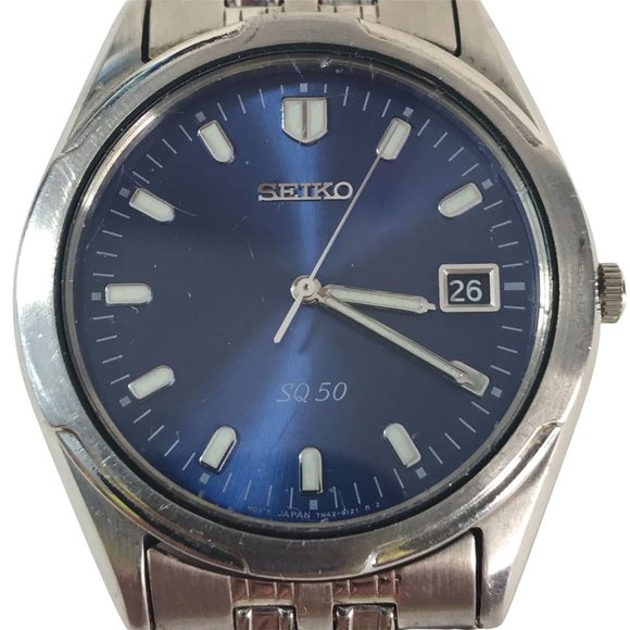 Seiko SQ50 Men's Wrist Watch Blue Dial Stainless Steel Band 1z2-30